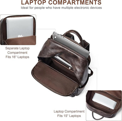 Shrrie Laptop Backpack for Women 16 Inch,Vegan Leather Travel Backpack Purse Work Business Computer Backpacks Teacher Nurse College Laptop Bookbag Casual Daypack,Two-toned Coffee