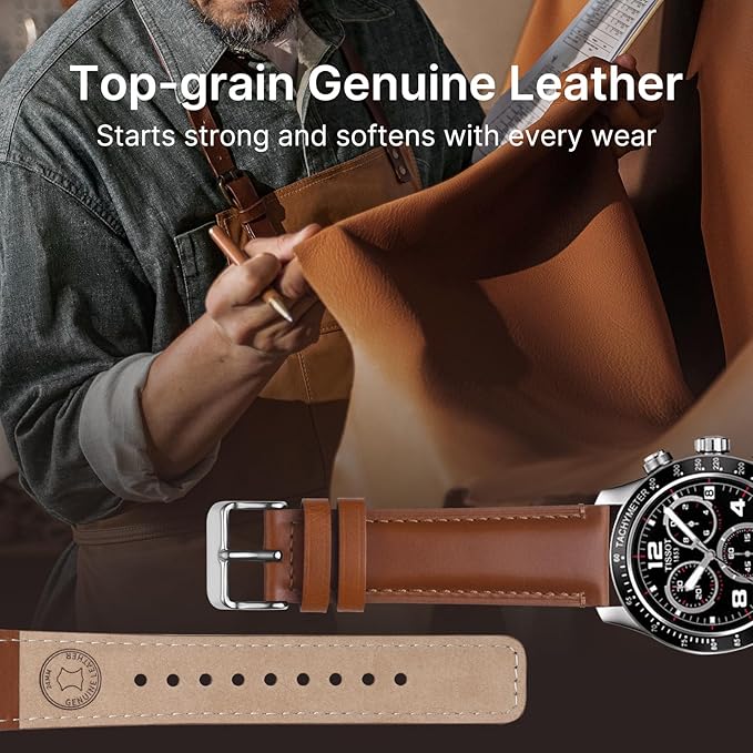 Fullmosa 18mm 20mm 22mm 24mm Leather Watch Bands, 2 Pack Soft Quick Release Watch Strap Compatible with Garmin Vivoactive 5/6/4/3, Venu 4/3S/2S, Samsung Galaxy Fossil Amazfit for Men Women,24mm Toffee Brown&Silver/Black&Black