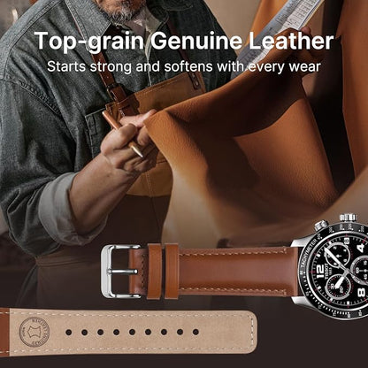 Fullmosa 18mm 20mm 22mm 24mm Leather Watch Bands, 2 Pack Soft Quick Release Watch Strap Compatible with Garmin Vivoactive 5/6/4/3, Venu 4/3S/2S, Samsung Galaxy Fossil Amazfit for Men Women,24mm Toffee Brown&Silver/Black&Black