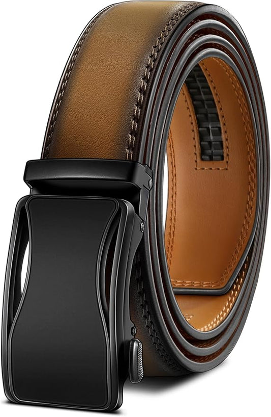 BULLIANT Mens Ratchet Belt,Leather Adjustable Slide Belt For Gift Mens Dress Casual 1 3/8",Size Adjustable