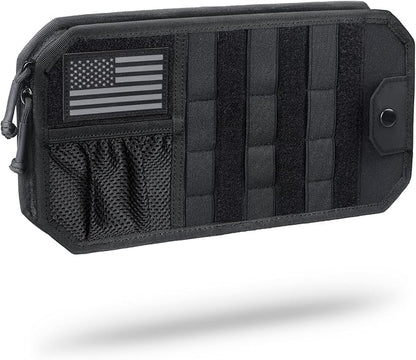 WYNEX Molle Car Sun Visor Organizer, Car Accessories with Zip Storage Pouch & Glasses Holder, Semi-Rigid Molle Panel with Patch for Tactical Gears, Fits Most Cars, Trucks, Pickups, Patrols