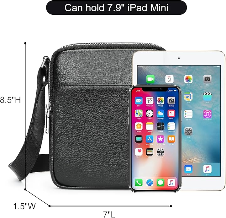 NIUCUNZH Man Purses and Bags Small, Mini Genuine Leather Messenger and Shoulder Bag for Men with lots of Zipper Pockets
