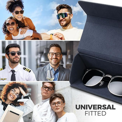 VULKIT Glasses Case, Foldable & Portable Design, Leather Hard Shell Folding Eyeglass Holder for Mens Womens