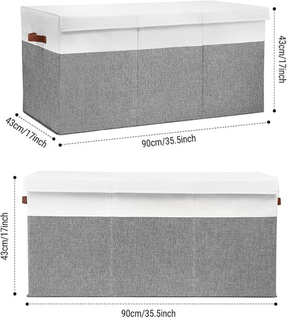 Gowee Extra Large Toy Storage Box with Lid, Sturdy Toys Storage Chest Bin Organizer Basket with Dividers for Kids, Boys, Girls, Nursery, Closet, Bedroom, Playroom 35.5"x17" x17"(Grey and White)