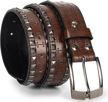 Mealah Vintage Western-Cowboy-Belt for Women Men - Carved Buckle PU Leather Waist Belts (for Waist 28"-38")