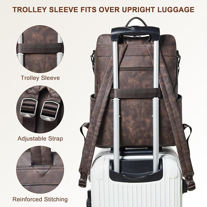 Shrrie Laptop Backpack for Women 15.6 inch,Travel Leather Backpack Purse Nurse Teacher Carry on Backpack Computer Bag,Professional Water-Resistant College Business Work Casual Daypack,Nubuck Coffee