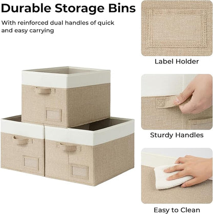 GRANNY SAYS Closet Storage Baskets for Shelves, Large Fabric Storage Bins, Collapsible Clothing Storage and Organization, Decorative Storage Bins, Khaki&Ivory, Large, 3-Pack