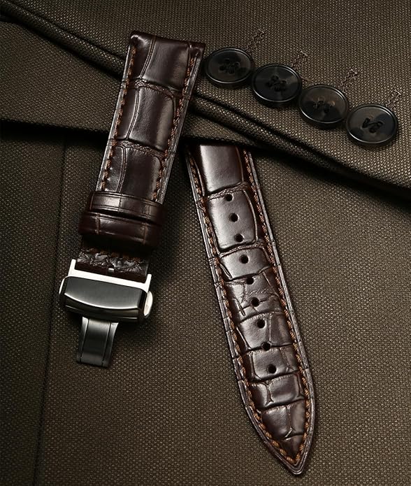 REZERO Leather Watch Bands for Men, Quick Release Watch Straps, Luxury Italian Alligator Grain Embossed Band Replacements 19mm 20mm 21mm 22mm