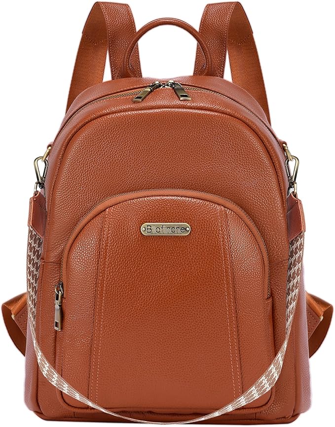 Blofinche Women's Genuine Leather Backpack Purse, 12.9 Inch Laptop Backpack with Anti-Theft Pocket, Stylish Leather Bag for Work & College, Fashion Brown