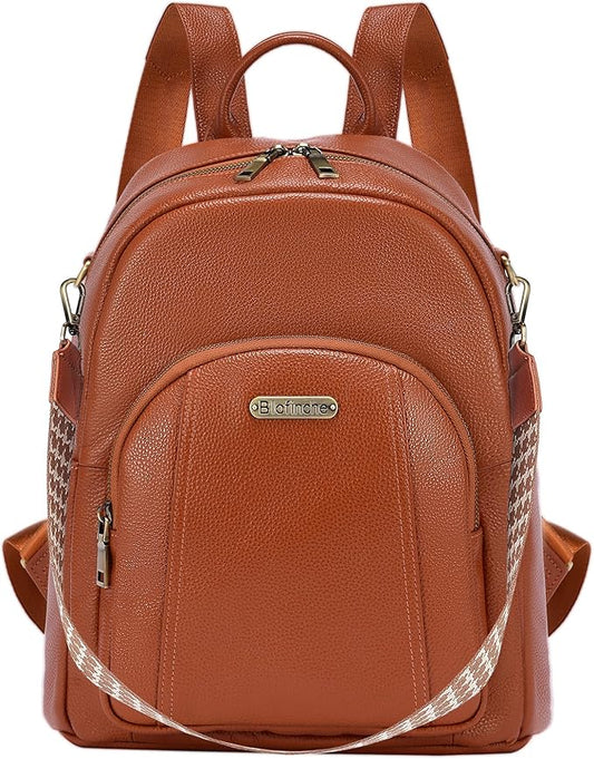 Blofinche Women's Genuine Leather Backpack Purse, 12.9 Inch Laptop Backpack with Anti-Theft Pocket, Stylish Leather Bag for Work & College, Fashion Brown