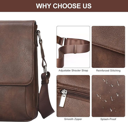 Leathario Men's Crossbody Bag, Vegan Leather, Shoulder Purse Side Sling Satchel, Small Messenger for Travel Work Daily