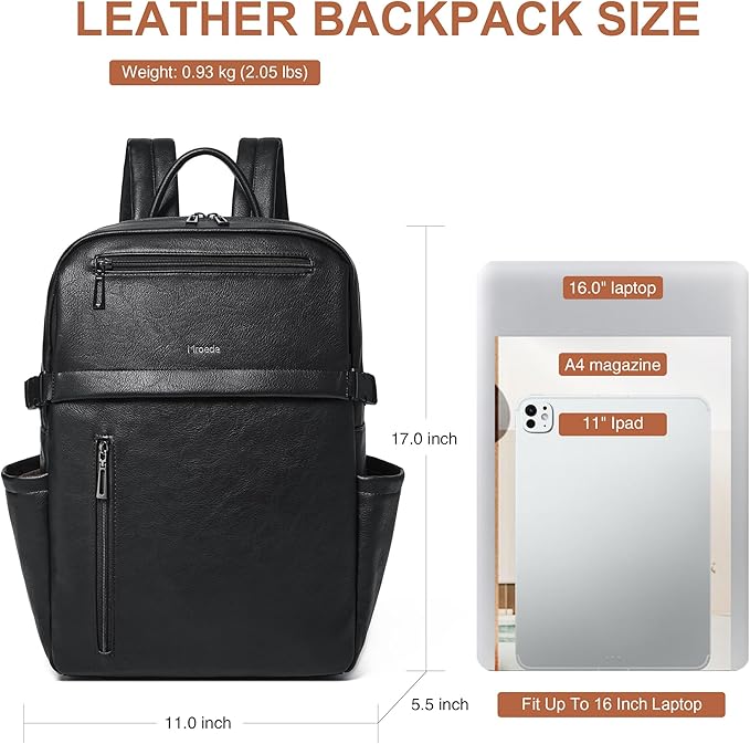 Leather Laptop Backpack for Women, 15.6 Inch Laptop Travel Backpack Purse Large Capacity Computer Bag, Casual Daypack Nurse Bag College Bookbag for School, Black