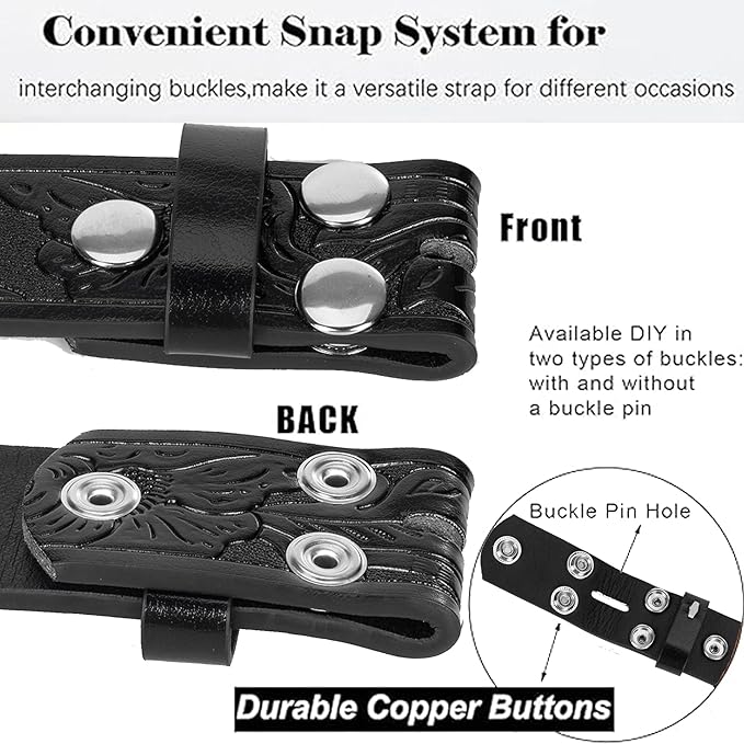 IZUS Vintage Western Belt Strap without Buckle Longhorn-Bull-Embossed Cowboy Belt for Women Men 1-1/2" Wide PU Leather Strap
