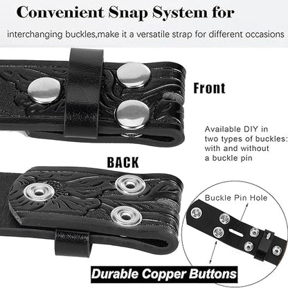 IZUS Vintage Western Belt Strap without Buckle Longhorn-Bull-Embossed Cowboy Belt for Women Men 1-1/2" Wide PU Leather Strap