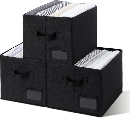 GRANNY SAYS Storage Baskets for Shelves, Fabric Storage Bins for Clothes, Closet Organization Bins, Collapsible Storage Bins with Handles, Decorative Storage Box, Black, Large, 3-Pack