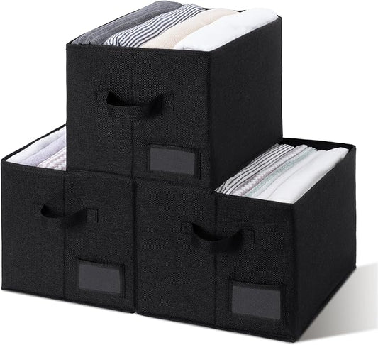 GRANNY SAYS Storage Baskets for Shelves, Fabric Storage Bins for Clothes, Closet Organization Bins, Collapsible Storage Bins with Handles, Decorative Storage Box, Black, Large, 3-Pack