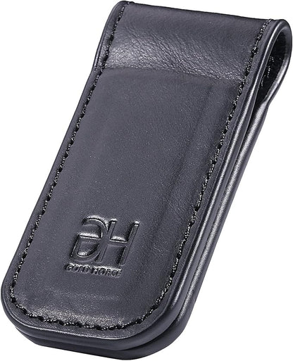 GH GOLD HORSE Slim Magnetic Money Clip Genuine Leather Business Card Holder for Men (Black)