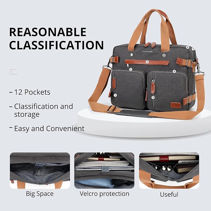 MOLNIA 15.6 inch Laptop Backpack,3 in 1 Briefcases For Men,Laptop Backpack, Messenger Bag,Computer Bags For Men Women, Dark Grey