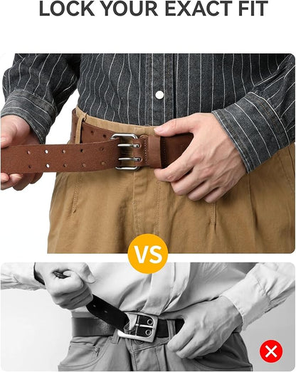 CHAOREN Work Belts for Men Heavy Duty - 1.5" Full Grain Leather Belt Casual - Fully Adjustable, Double Prong