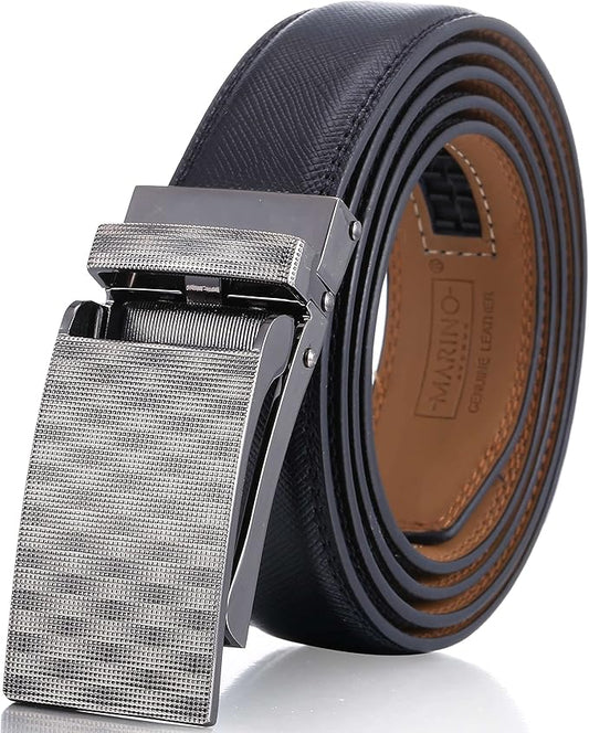 Marino Avenue Ratchet Belt for Men. Adjustable Leather Dress Belt with 38 Easy to Click Into Place Ratchet Closures.