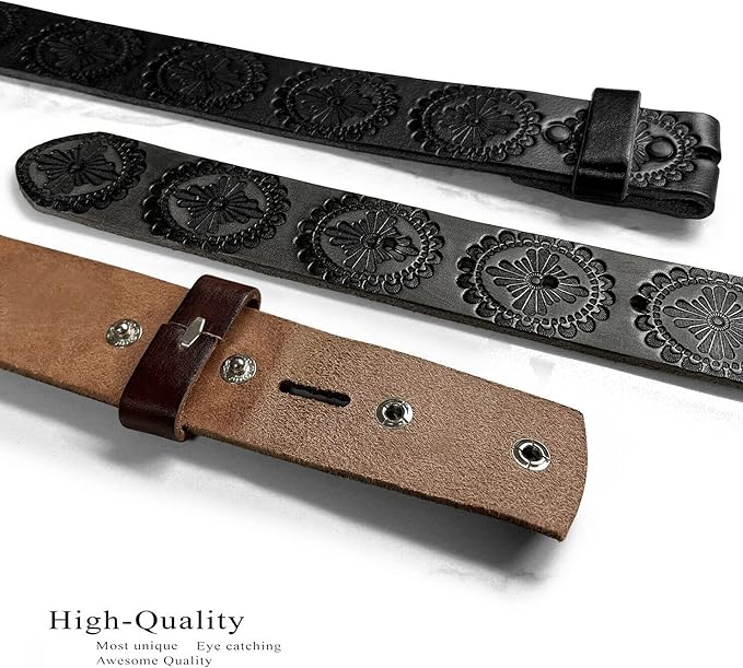 Western Floral Engraved Embossed Tooled Genuine Leather Belt Strap or Belt 1-1/2"(38mm) Wide, Multi-Style Options