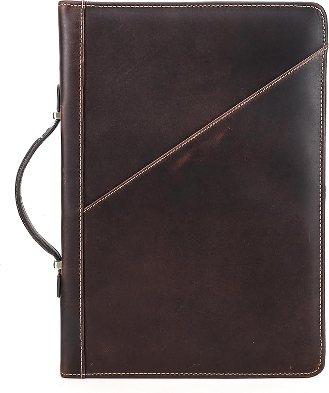 Top Grain Leather 13.3" Slim Laptop Zipper Folio Case, Retro Design Handmade & 2 Pockets, Compatible with MacBook Pro 13.3" MacBook Air M1/M2 ZENBOOK 13.3" & Other PC, Oil Coffee 13.3 Inch