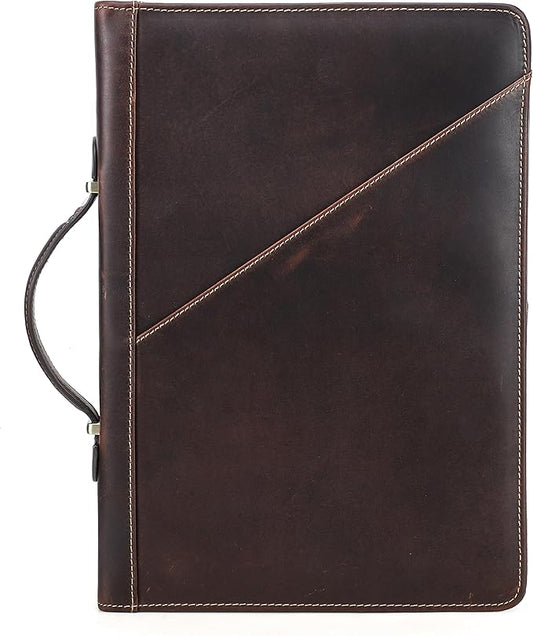Top Grain Leather 13.3" Slim Laptop Zipper Folio Case, Retro Design Handmade & 2 Pockets, Compatible with MacBook Pro 13.3" MacBook Air M1/M2 ZENBOOK 13.3" & Other PC, Oil Coffee 13.3 Inch