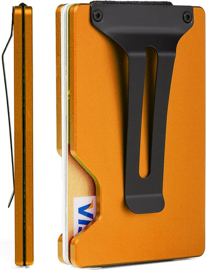 Slim Wallet for Men,RFID Blocking Minimalist Metal Wallet, Money Clip/Cash Holder, Front Pocket Aluminum Credit Card Holder, Ideal Gift for Men-Matte Orange