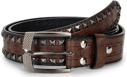 Mealah Vintage Western-Cowboy-Belt for Women Men - Carved Buckle PU Leather Waist Belts (for Waist 28"-38")