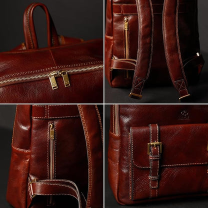 Time Resistance Leather Backpack for Men and Women - Laptop Bag up to 15” - Brown Business Rucksack