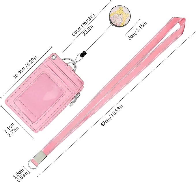 【2025 New】 Cute ID Badge Holder Retractable Lanyard Reel Clip with Heavy Duty Carabiner,5 Card Slots in 2 Sided with Key Ring and Zipper for Students Teens Boys Girls Office Staff Women (Lovely Girl)