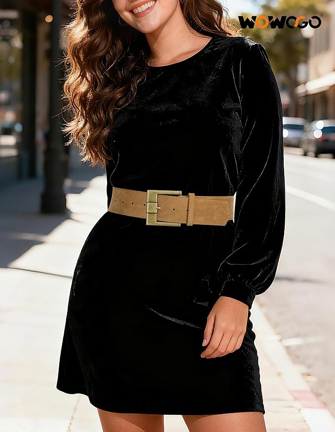 Women Wide Leather Belts for Dresses 1.9" Chunky Western Vintage Thick Suede Waist Belt with Brass Buckle