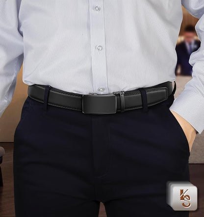 KEMISANT Men Belt 2 Pack, Leather Ratchet Belt Easy Click Slide For Men 1 3/8",Cut for Fit
