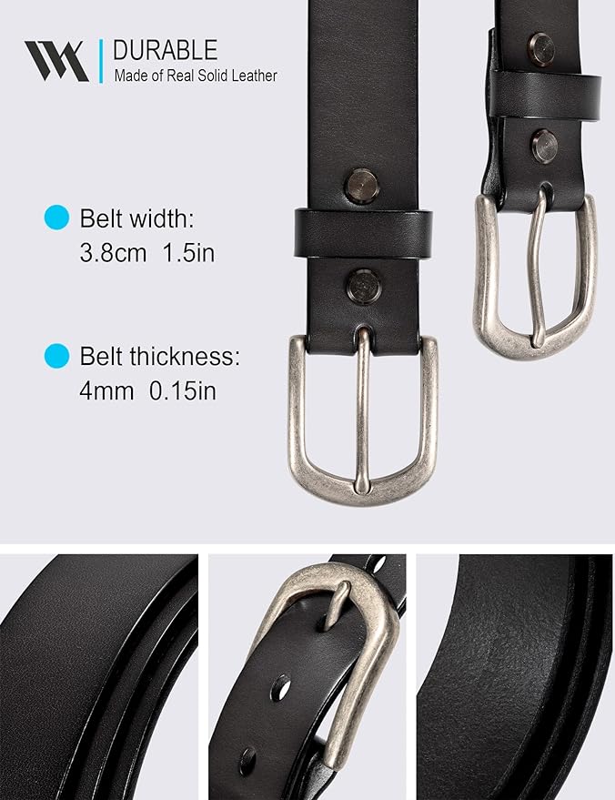 WOLFANT Men's 1.5" Top Full Grain Leather Belt in Gift Box,100% Italian Real Solid Leather