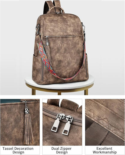 FADEON Leather Laptop Backpack for Women Designer 15.6 inch PU Laptop Bag, Ladies Travel Computer Work Backpack Grey