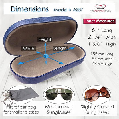 MyEyeglassCase - Large Sunglasses Case - Hard Glasses Case Holder w/Pouch & Cloth - Eyeglass Case Aviator Frames Men & Women