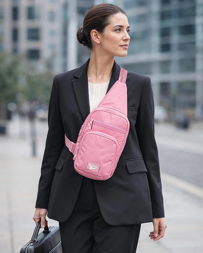 Reebok Unisex Crossbody Sling Bags – Compact Convertible Strap Cross Body Bag Travel Sling Bag - Gym & Travel Essential, Cosmos Rose