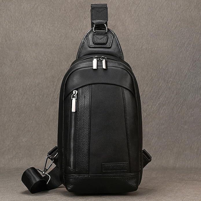 LUUFAN Men's Genuine Leather Sling Bag Chest Shoulder Backpack Crossbody Bag for Casual Sports Hiking Running Travel