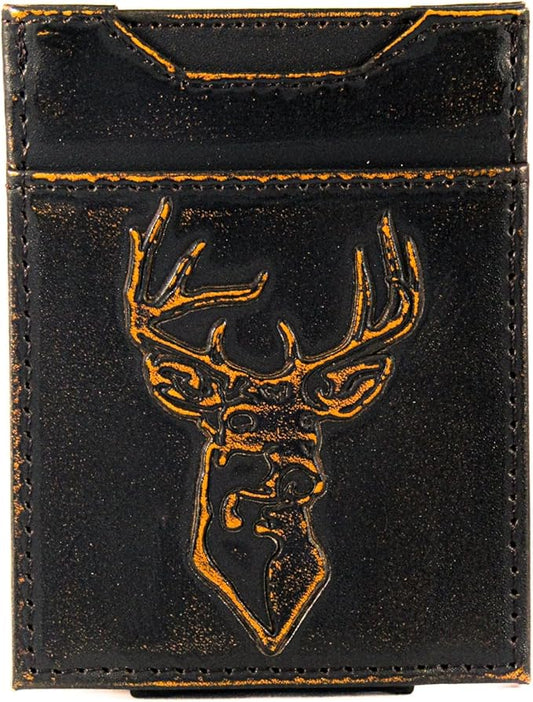 ZEP-PRO Buck Burnished Leather Magnetic Front Pocket Wallet, Slim Stylish for Men
