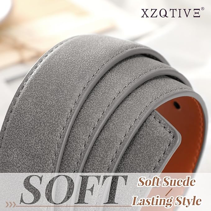 XZQTIVE Mens Suede Belt - 1 3/8" Genuine Leather Dress Belt for Jeans Dress Handmade Classic Every Day Belt