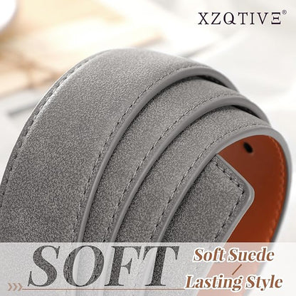 XZQTIVE Mens Suede Belt - 1 3/8" Genuine Leather Dress Belt for Jeans Dress Handmade Classic Every Day Belt