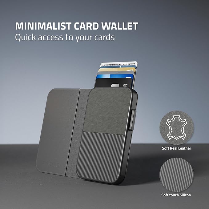 Fidelo Slim Wallet for Men – RFID Blocking Minimalist Credit Card Holder with Sliding Pop-Up Design - Push Button Men's Wallets - Front Pocket Wallet