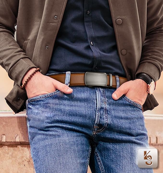 KEMISANT Belt Men, Sliding Ratchet Belt Genuine Leather For Gift Mens Dress Pants Oxfords,Size Adjustable