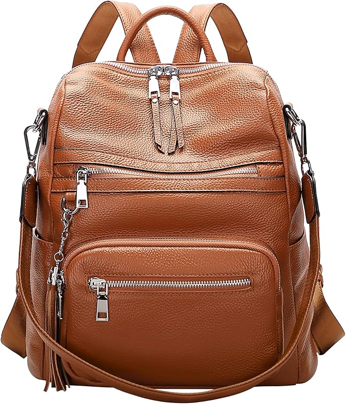 ALTOSY Genuine Leather Backpack Purse for Women Large Shoulder Bag With Laptop Compartment Multiple Pockets(S106 Brown)