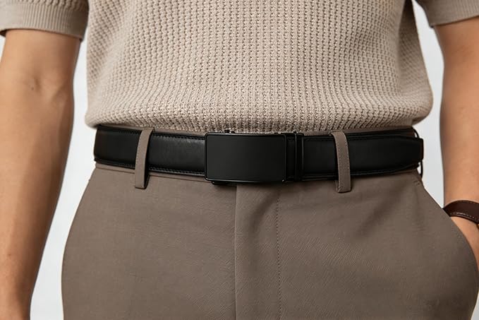 Lingli Men's Belt,Ratchet Dress Belt with Automatic Buckle Brown/Black-Trim to Fit-35mm wide