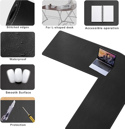 Cacoy 74.8"L x 61.8"L x 23.6"W Black PU Leather L-Shaped Desk Mat, XXL Extra Large 75 Inch L Shape Gaming Mouse Pad for Corner Desk,Waterproof Premium Leather Computer Desk Pad Blotter for Office Home