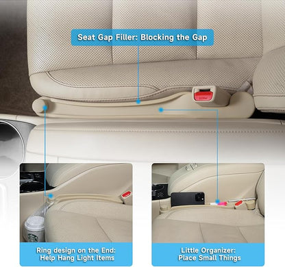 Givifive Car Seat Gap Filler Set of 2, 3IN1 Seat Side Gap Filler Plug with Storage Slot & Hook Function, Soft Foam Universal Fit Car SUV Truck Fill Gap Between Seats Console Organizer（Narrow Beige）