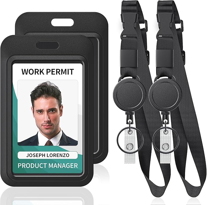 Uniclife 2 Pack Retractable Adjustable Lanyard Heavy Duty Neck Lanyard with Retractable Badge Reel Quick-Release Buckle and Adjustable Length Strong Wide Nylon Strap with Sliding ID Badge Holder