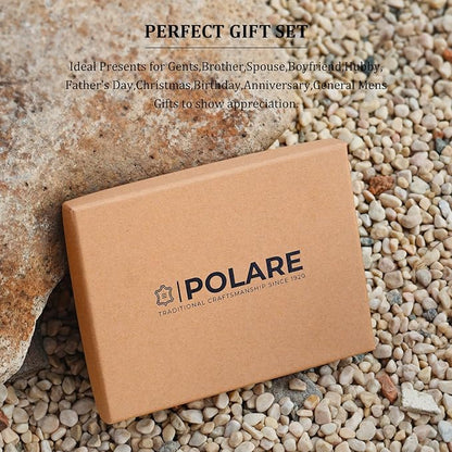 Polare Slim RFID Blocking Leather Passport Holder Travel Bifold Wallet For Men (Dark Brown with AirTag Holder)