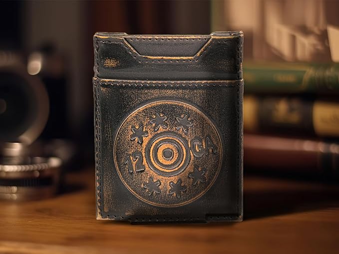 ZEP-PRO Shotshell Burnished Leather Magnetic Front Pocket Wallet, Slim Stylish for Men